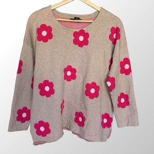 Tahari Womens 1X Tan and Pink Floral Sweater With Button Back‎